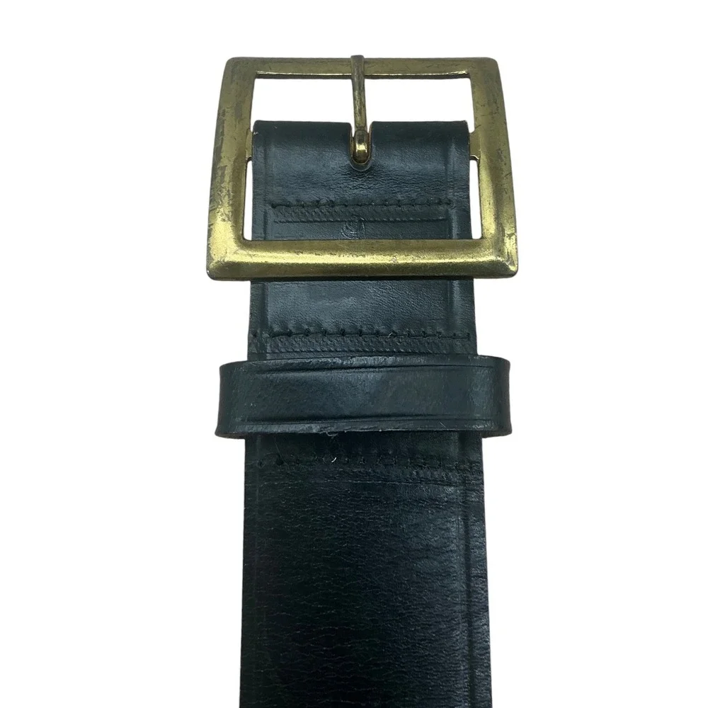 Black Top Grain Bridle Cowhide Leather Belt Brass Buckle Size 46 Mens Wide